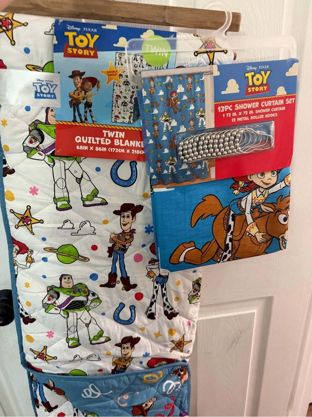 Disney Toy Story Twin Quilted Blanket & Shower Curtain Set - Blue, White
